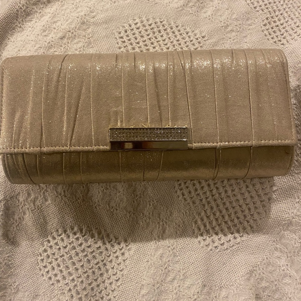 Charming Charlie Champagne Glitter Clutch
